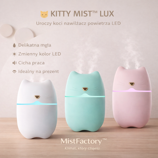 🐱 KITTY MIST™ LUX – Nawilżacz Powietrza KOTEK LED 260 ml | Ultra Cichy | Lampka Nocna |
