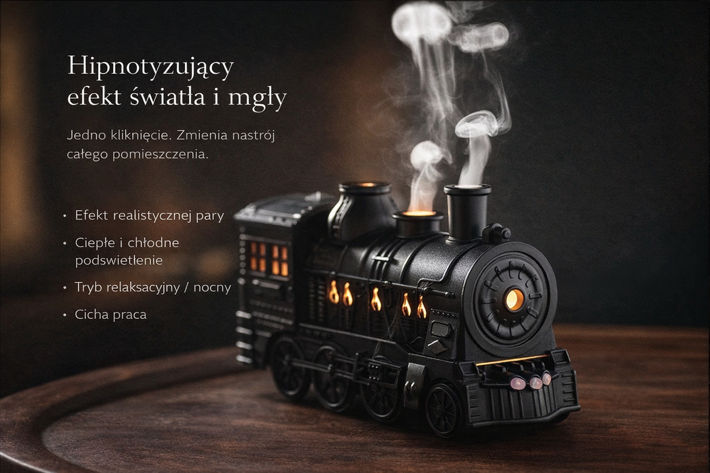 VAPOR TRAIN™ – Designerski dyfuzor / wizualny nawilżacz powietrza z efektem mgły